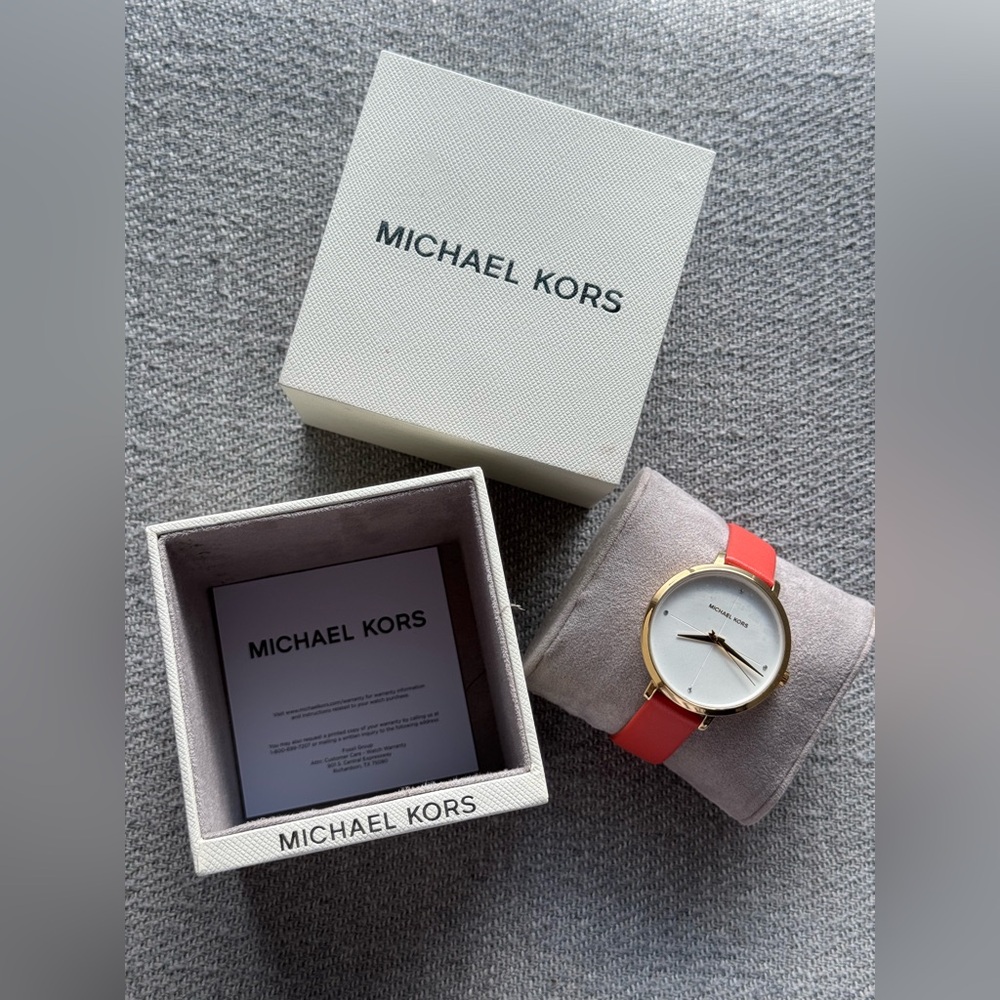 Gold Michael Kors Watch - coral leather strap